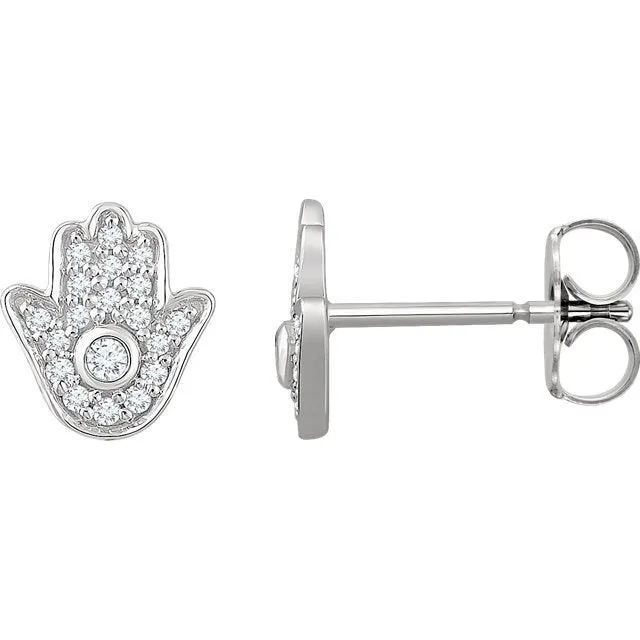 14KT GOLD 1/5 CTW DIAMOND HAMSA EARRINGS