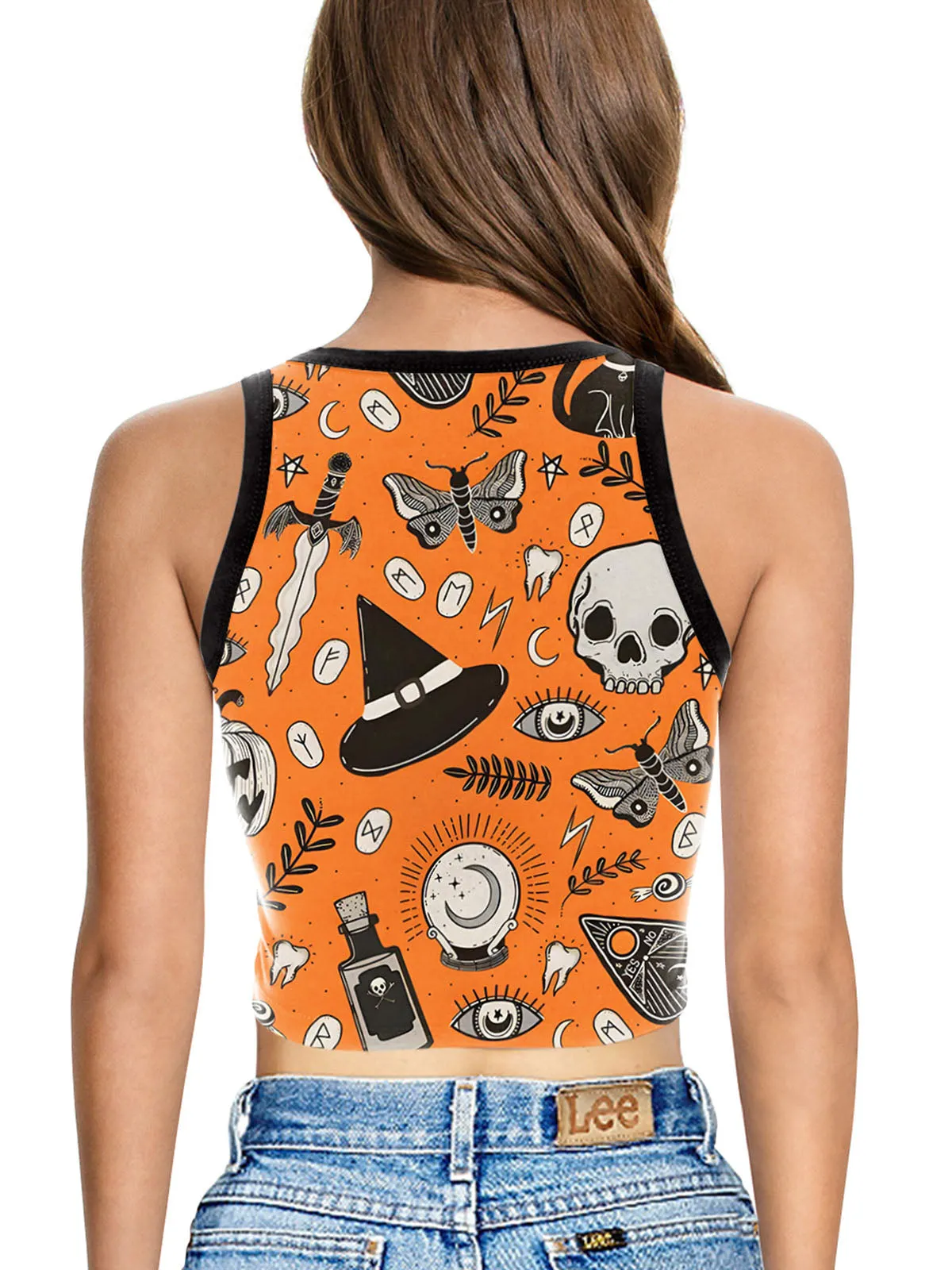 1960s Halloween Skull Pumpkin Crop Sleeveless Top