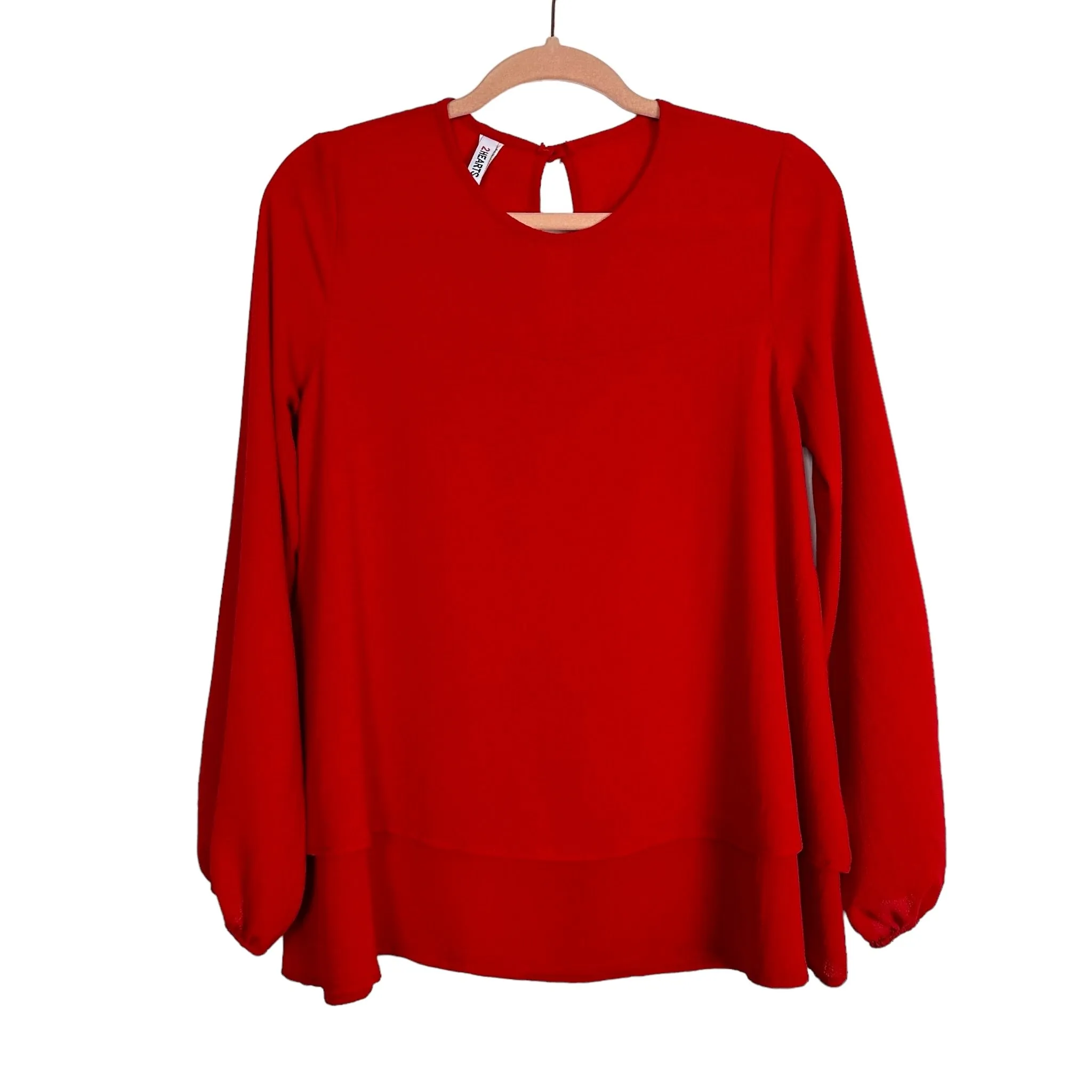 2 Hearts Red Tiered Long Sleeve Top- Size S