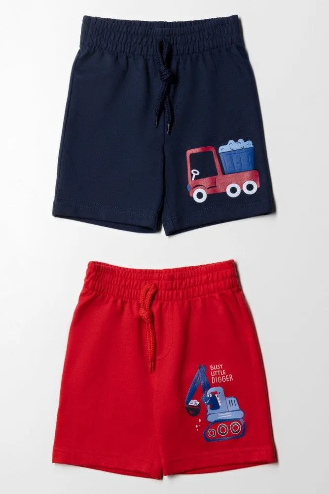 2 Pack Digger Shorts Navy & Red