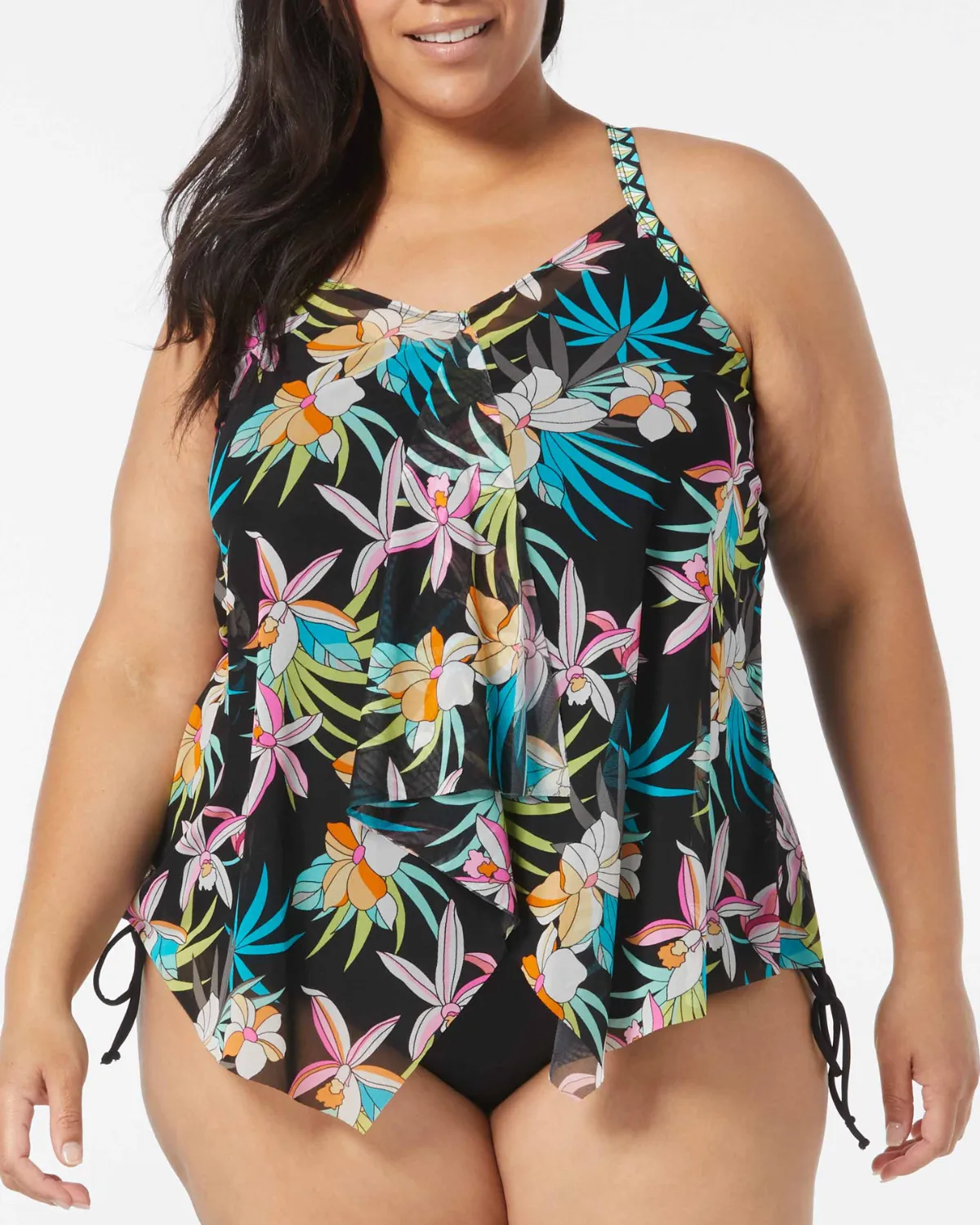 Beach House Womens Plus Size Tropic Bloom Sarah Tankini Top - Model HW5A372