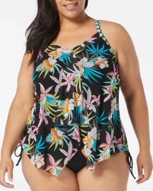 Beach House Womens Plus Size Tropic Bloom Sarah Tankini Top - Model HW5A372