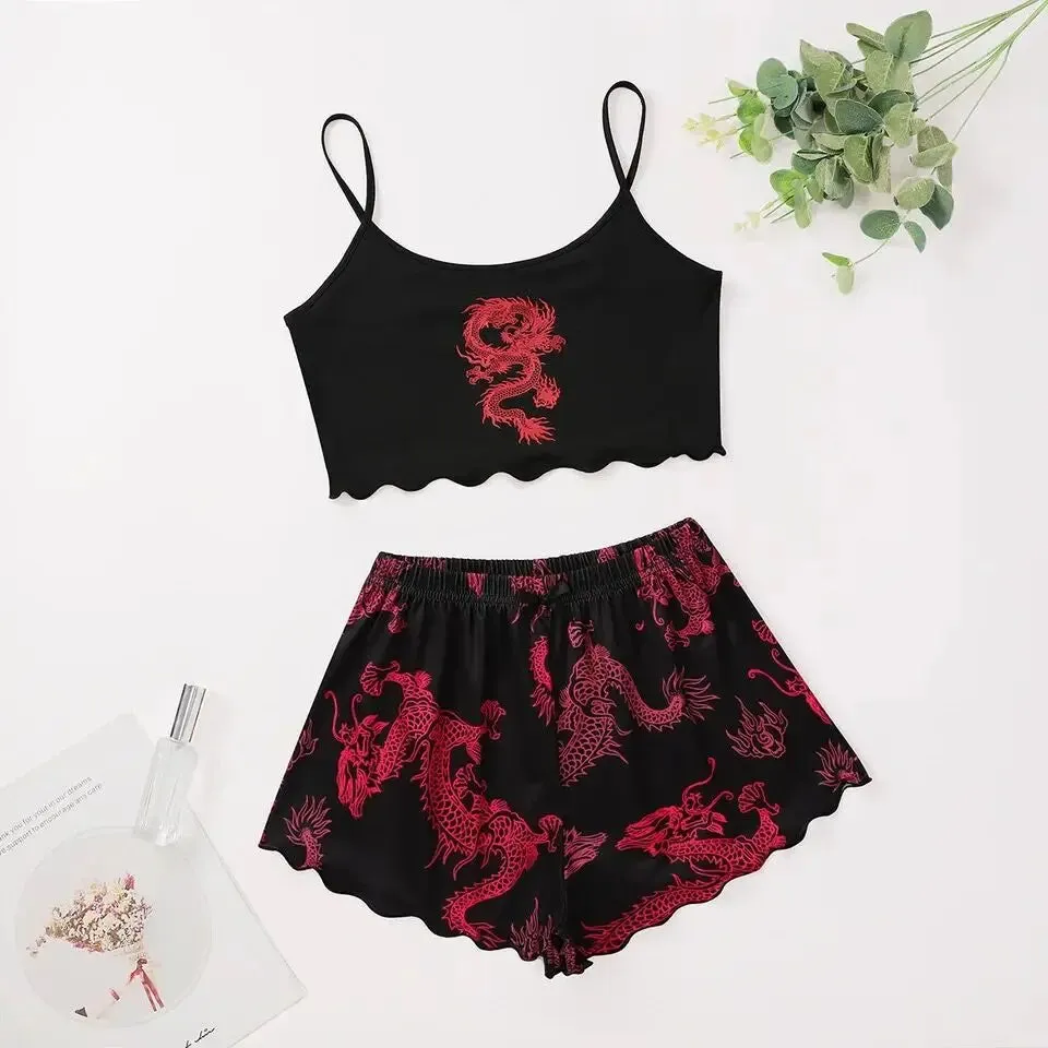 2pcs Goth Comfy Dragon Print Set