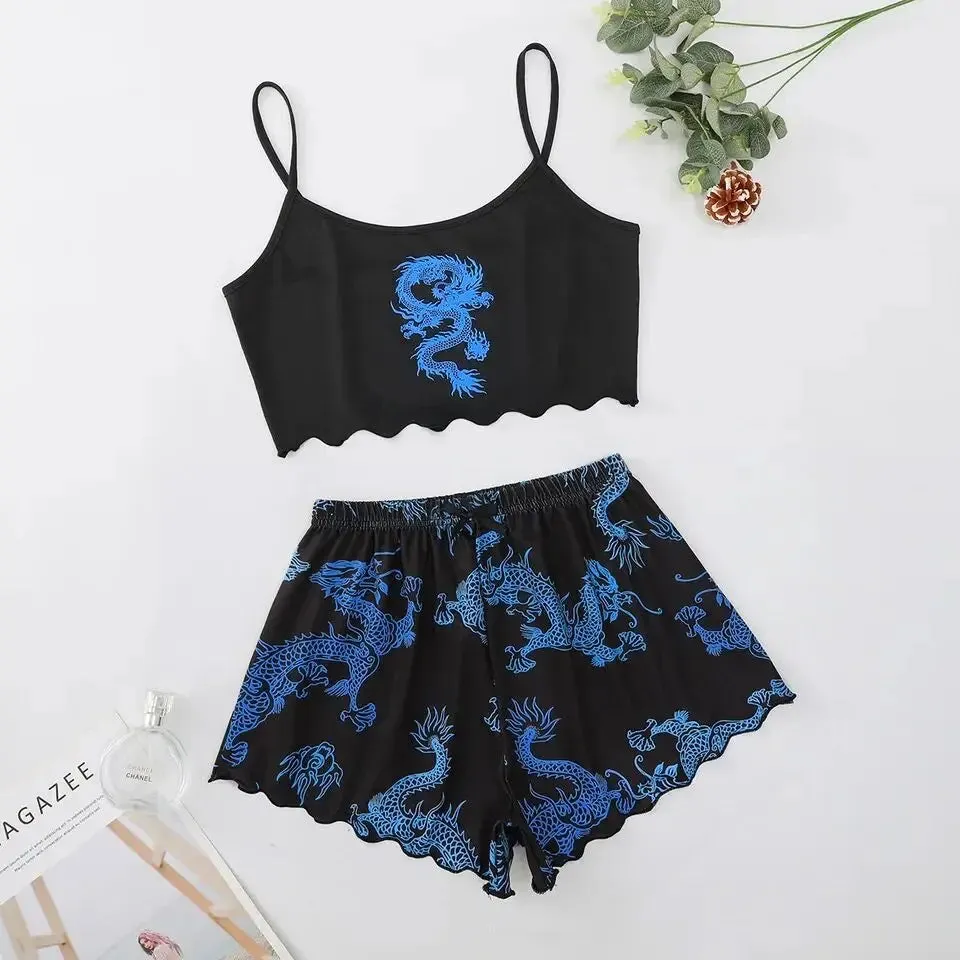 2pcs Goth Comfy Dragon Print Set