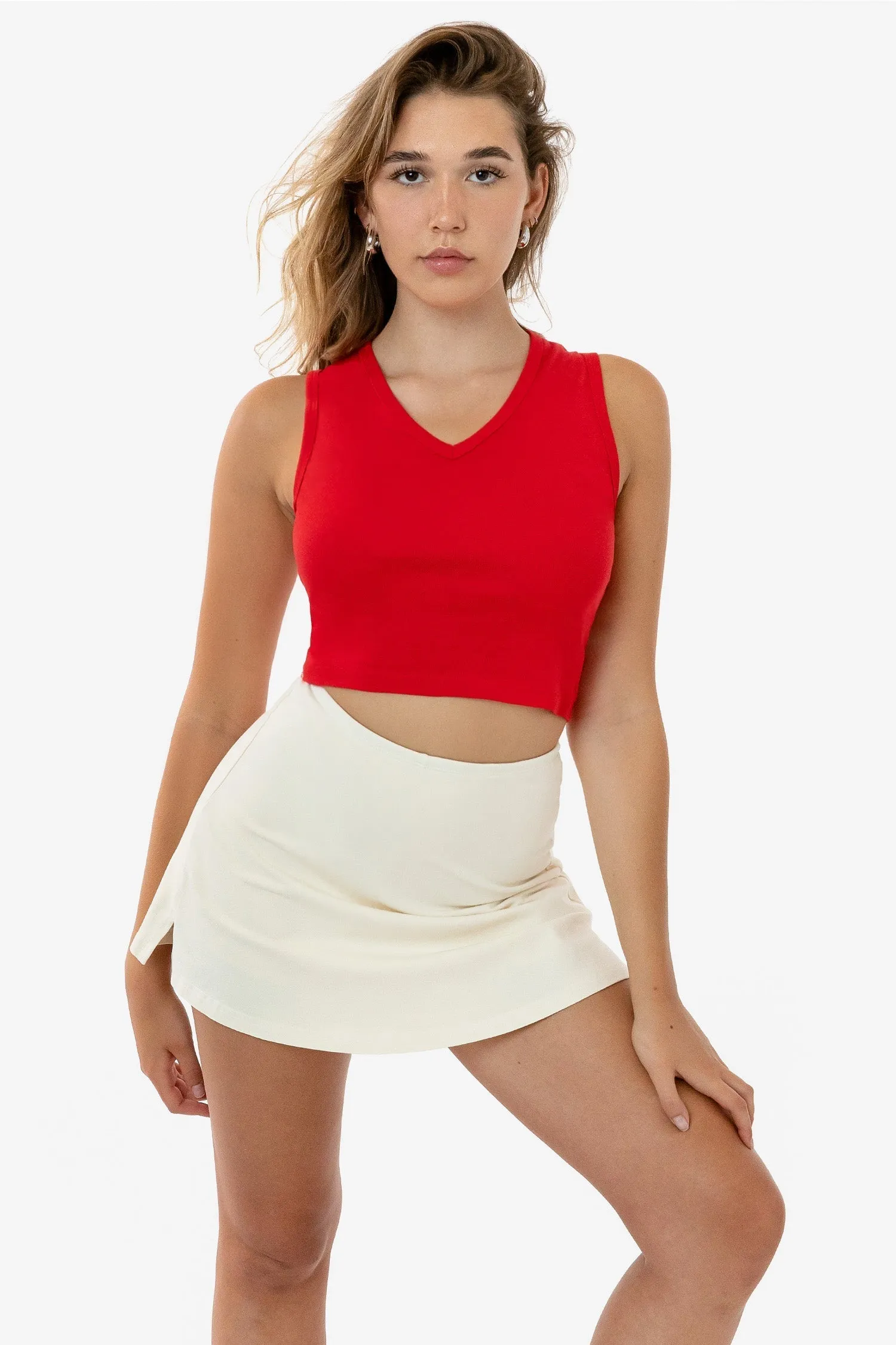 4357 - Baby Rib Sleeveless V-Neck Crop Tank