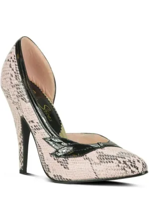 5004-Sexy Leaf Trim Pump | Pink Snake Print