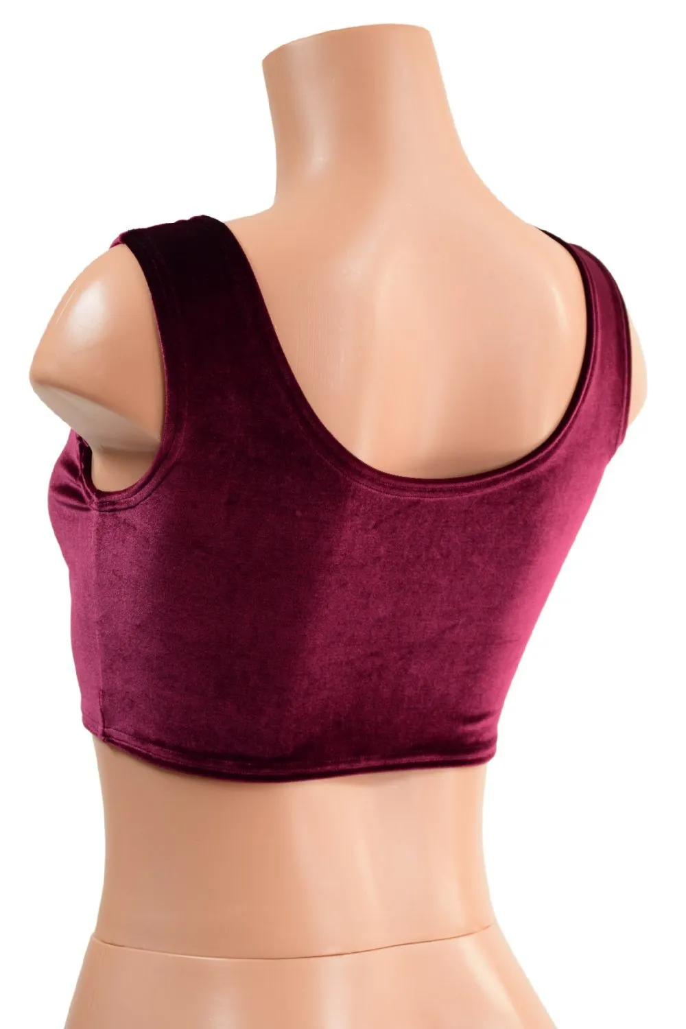 6" Mini Lace UP Front Crop Tank in Burgundy Velvet