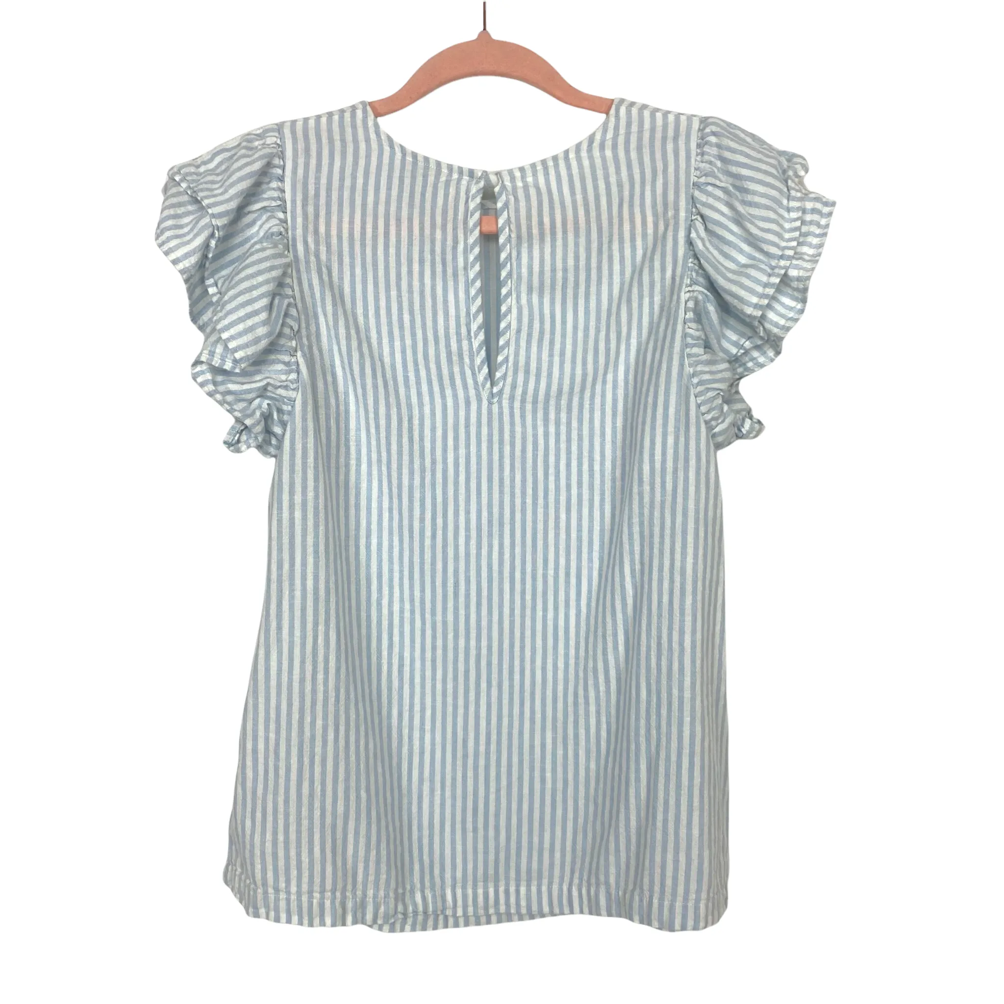 A New Day Blue/White Striped with Ruffle Sleeves Top- Size XS