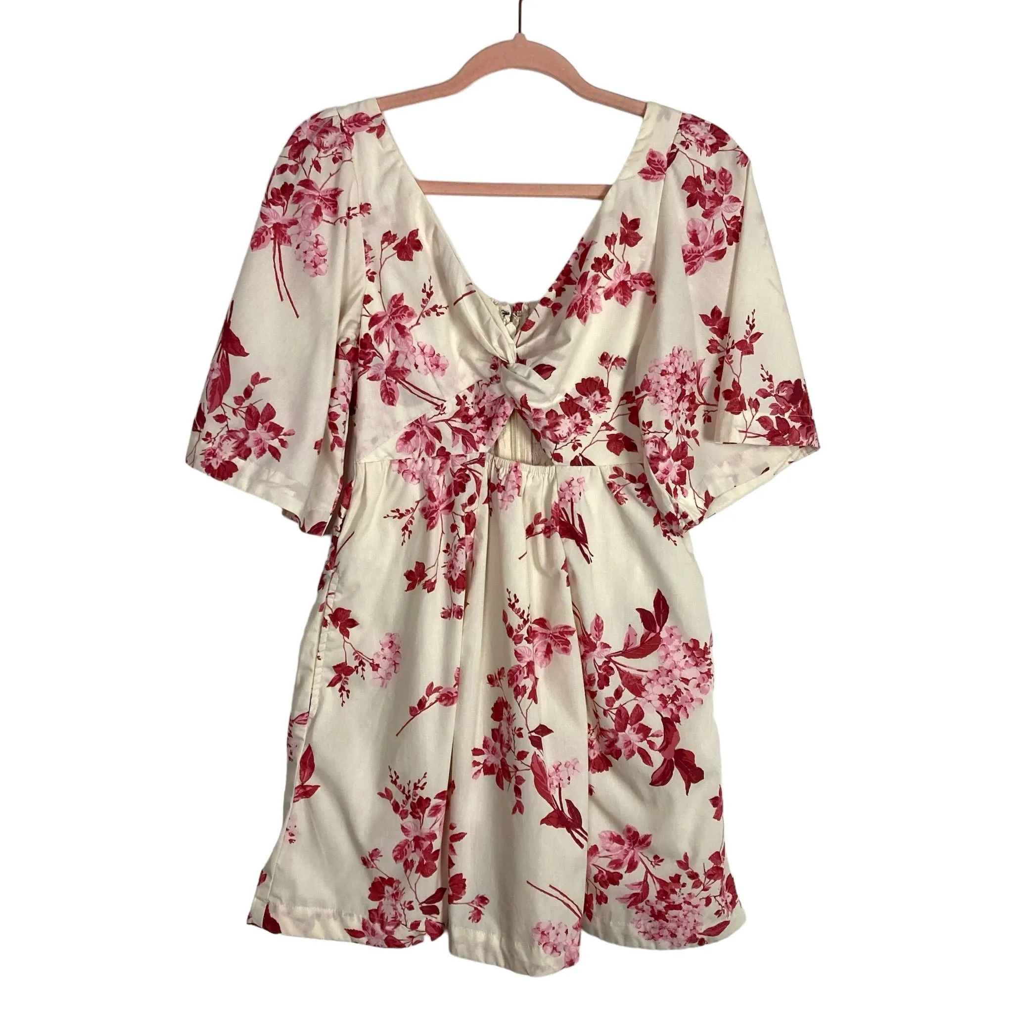 Abercrombie & Fitch Cream Floral Front Cutout Dress- Size S Petite