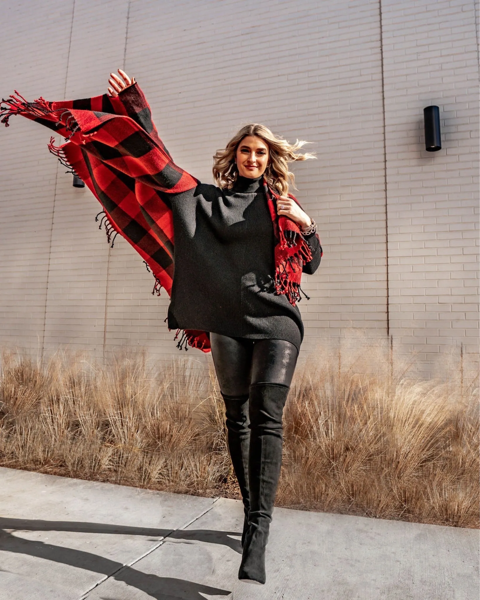 Abercrombie & Fitch Red/Black Buffalo Plaid Fringe Poncho (sold out online)