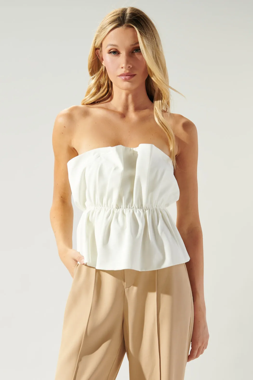 About Last Night Strapless Ruffle Top