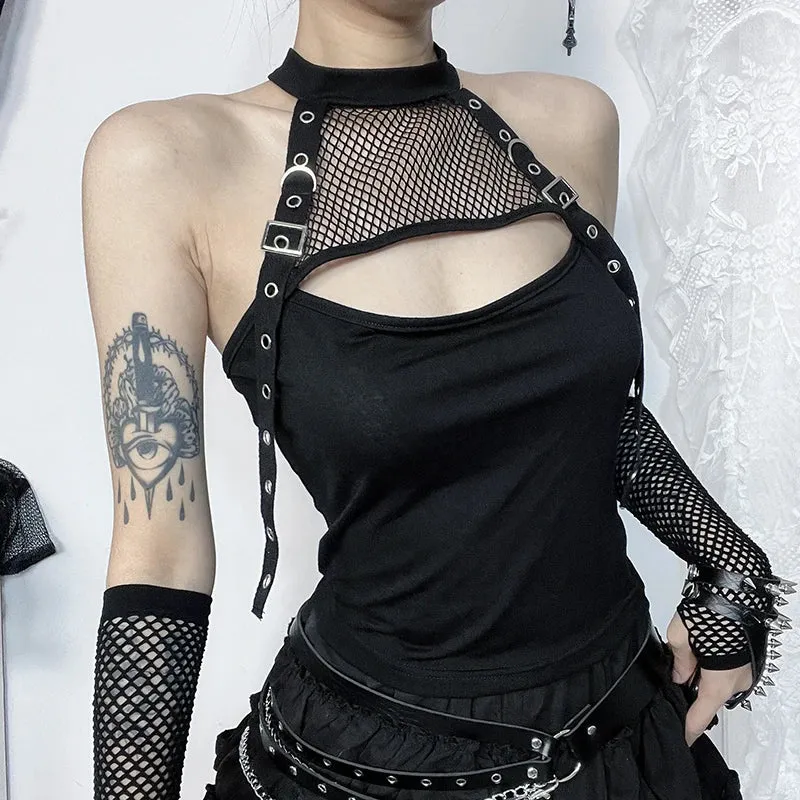 AltGoth Y2K Dark Aesthetic Butterfly Printed Lace-up Indie Fairycore Grunge Crop Top