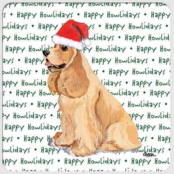 American Cocker Spaniel, Blonde "Happy Howlidays" Coaster