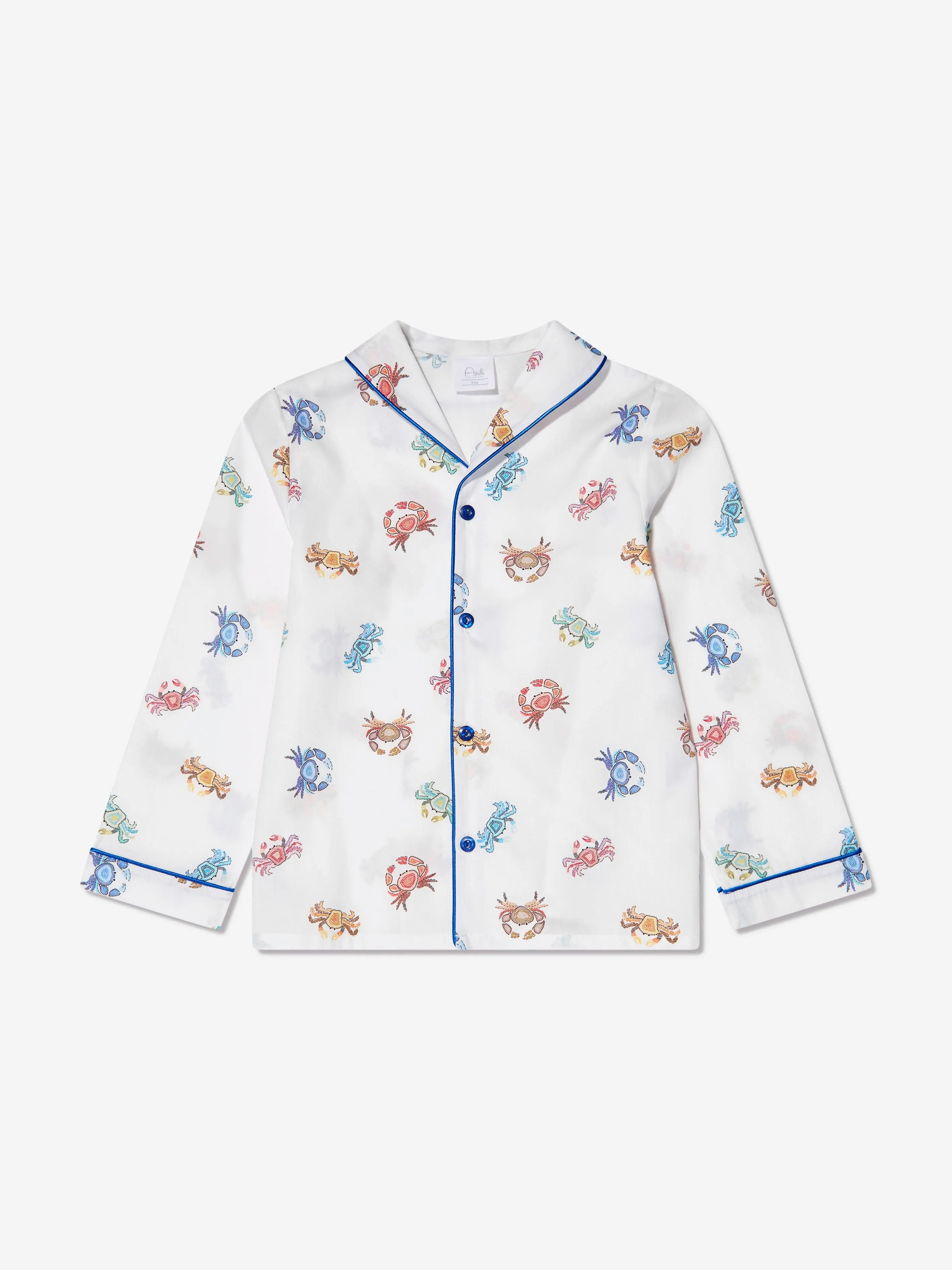 Amiki Children Boys Sam Crab Print Button Up Pyjama Set in White