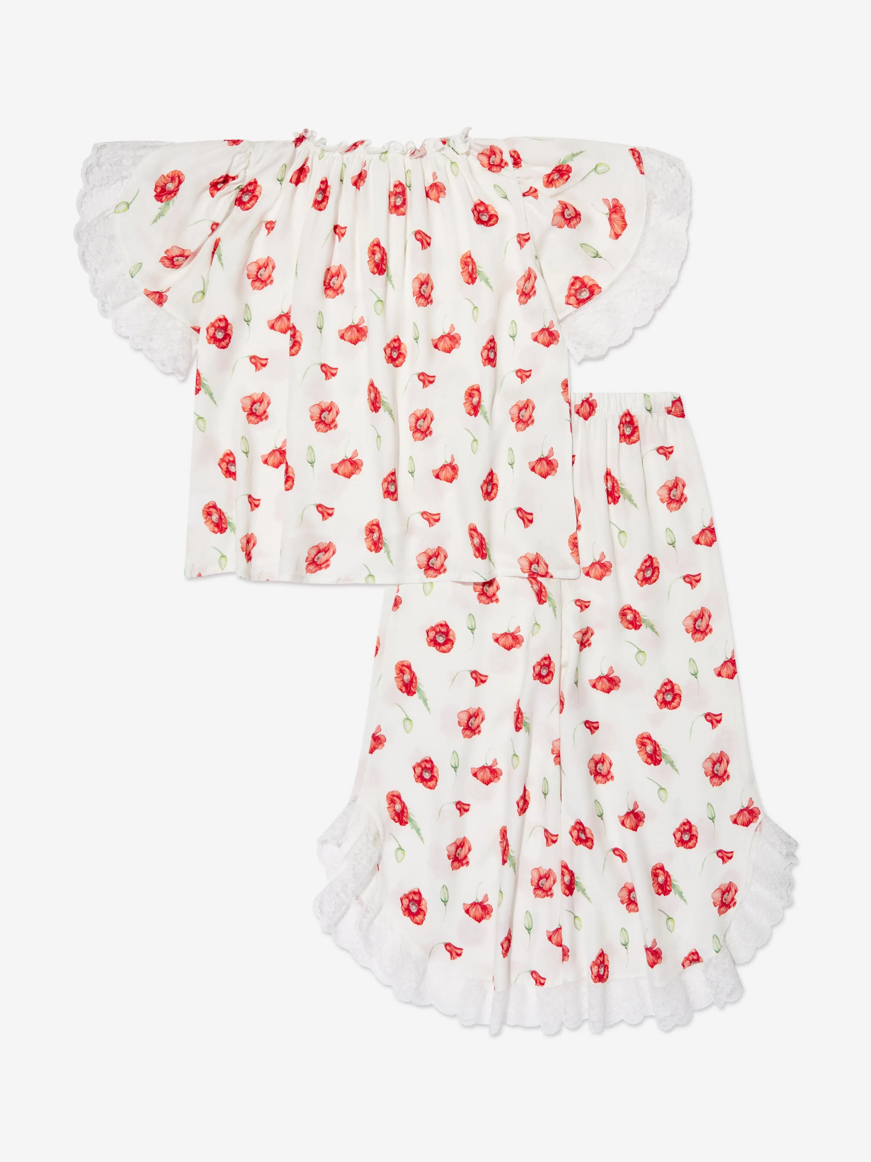 Amiki Children Girls Milana Poppy Print Pyjama Set in White