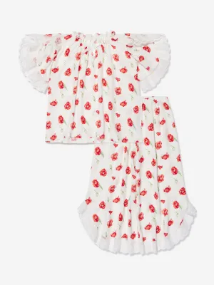 Amiki Children Girls Milana Poppy Print Pyjama Set in White