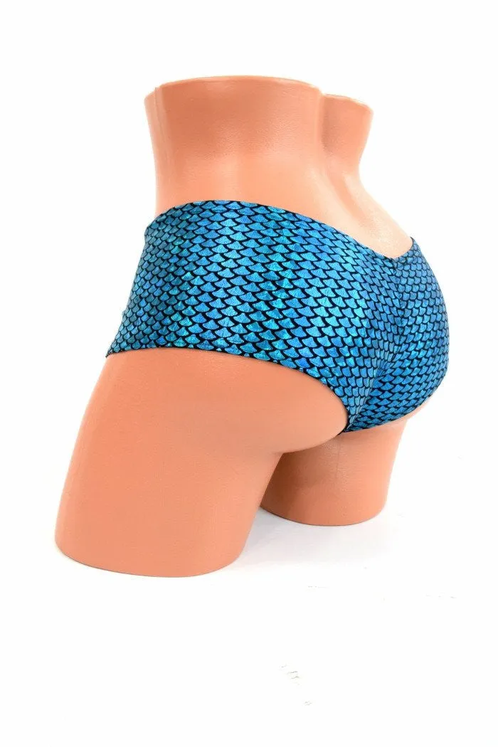 Aquamarine Fish Scale Cheeky Shorts