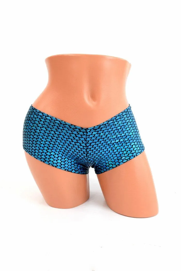 Aquamarine Fish Scale Cheeky Shorts