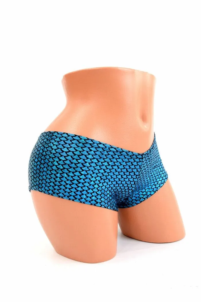 Aquamarine Fish Scale Cheeky Shorts