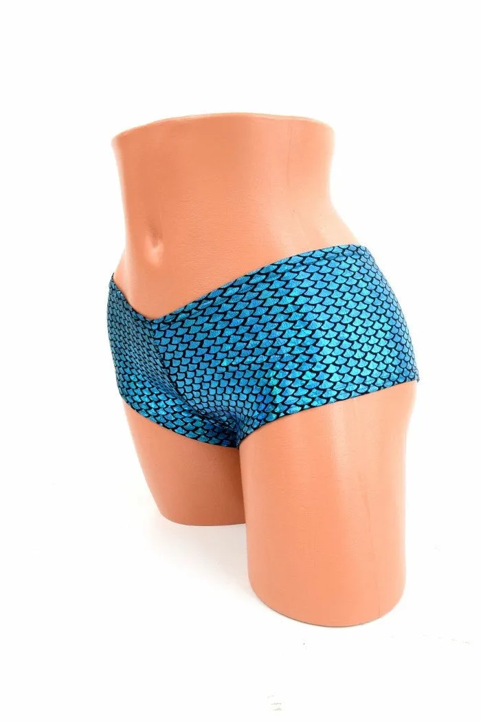 Aquamarine Fish Scale Cheeky Shorts