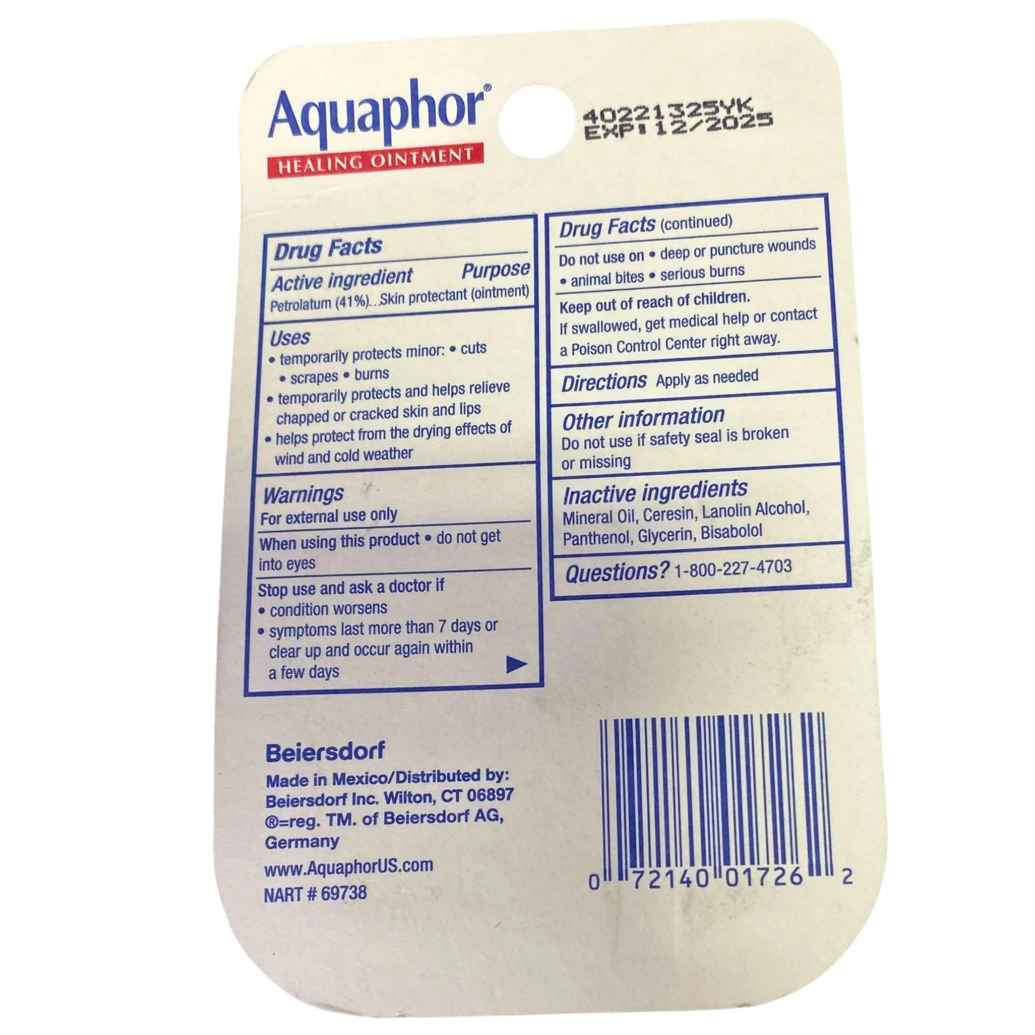 Aquaphor Healing Ointment Advanced Therapy Skin Protectant 0.25 Oz (70 Pcs Lot)