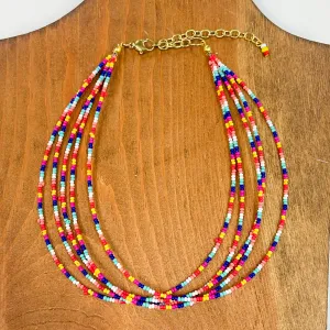 Aztec Seed Beaded Layered Choker Necklace in Multicolor