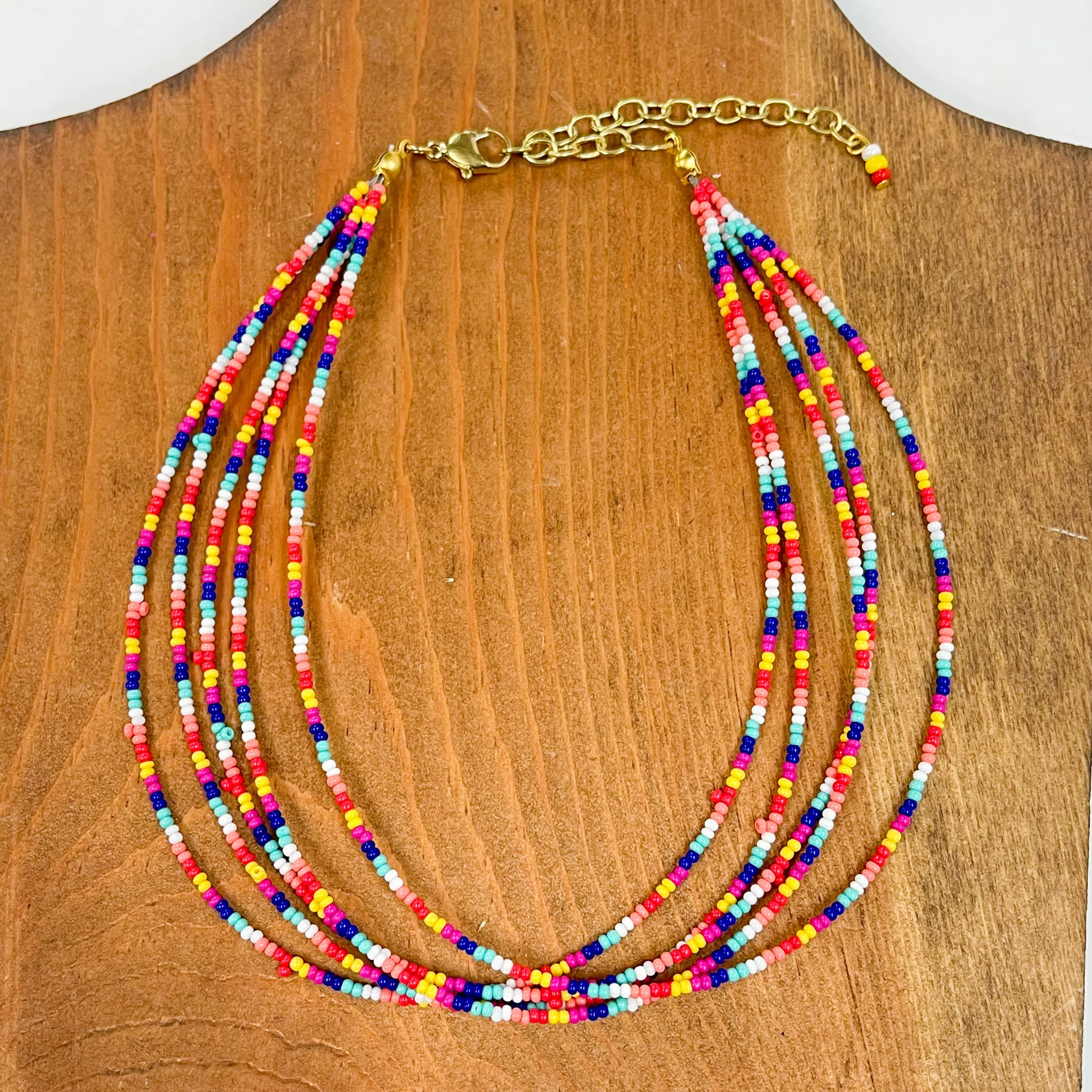 Aztec Seed Beaded Layered Choker Necklace in Multicolor