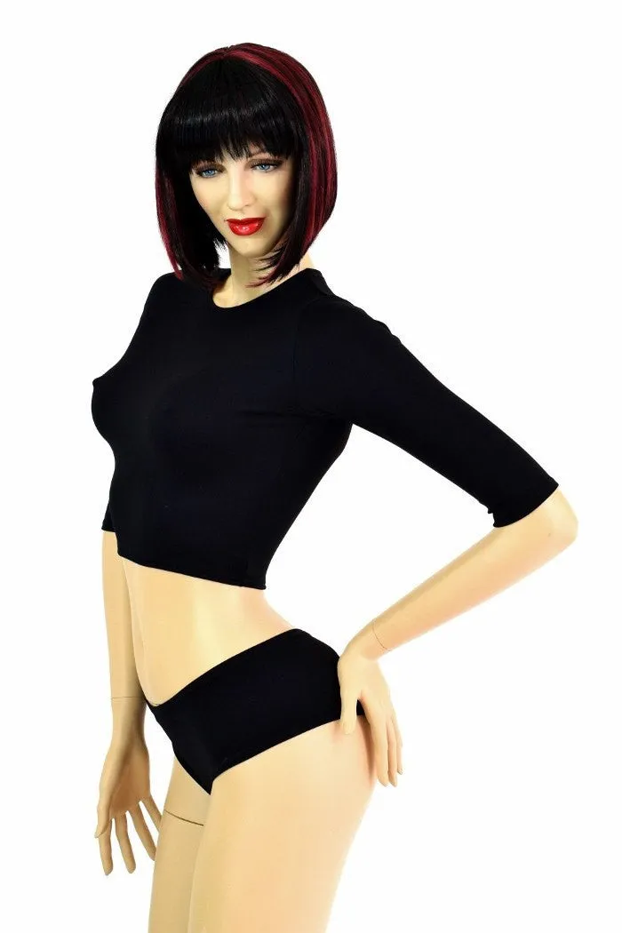 Black Half Sleeve Crop Top