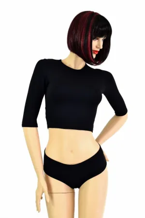 Black Half Sleeve Crop Top