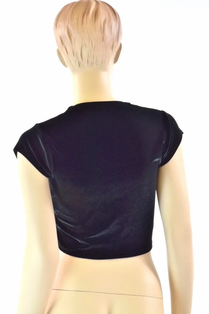 Black Soft Knit Cap Sleeve Crop