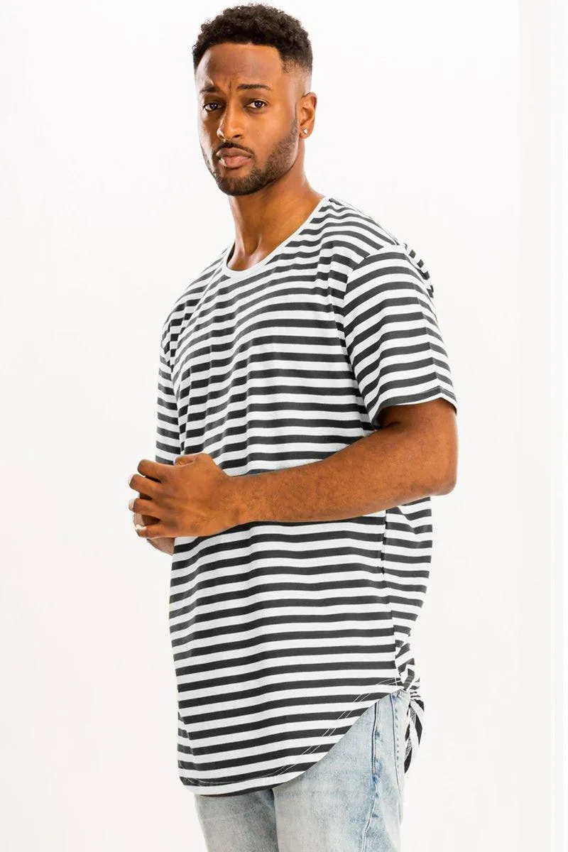 Black Striped Round Neck Tshirt