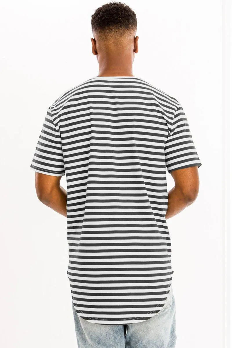 Black Striped Round Neck Tshirt