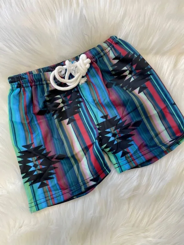 Blue Aztec Serape Swim Shorts