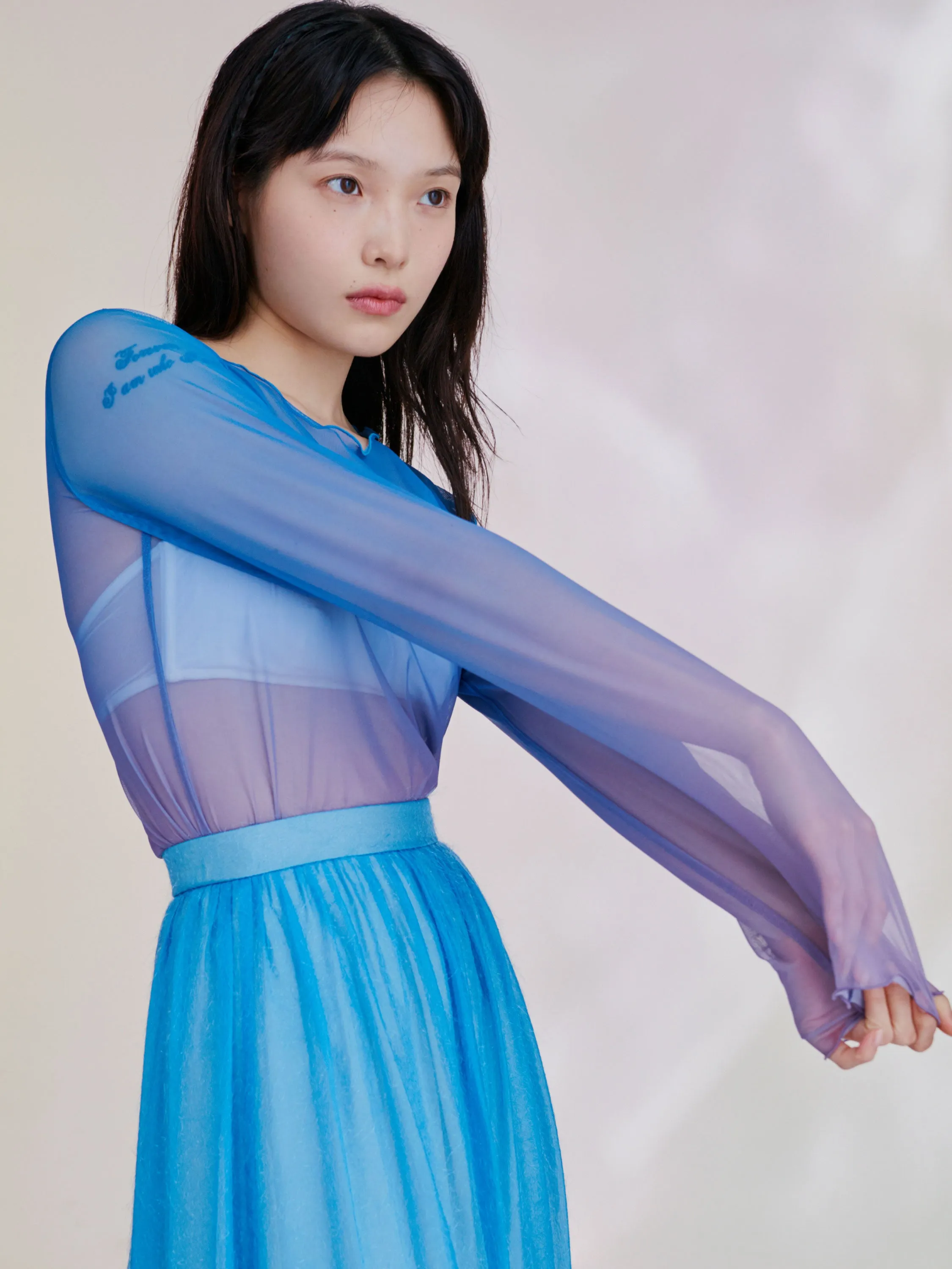 Blue hour gradation see-through tops