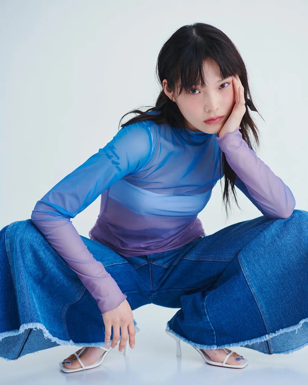 Blue hour gradation see-through tops