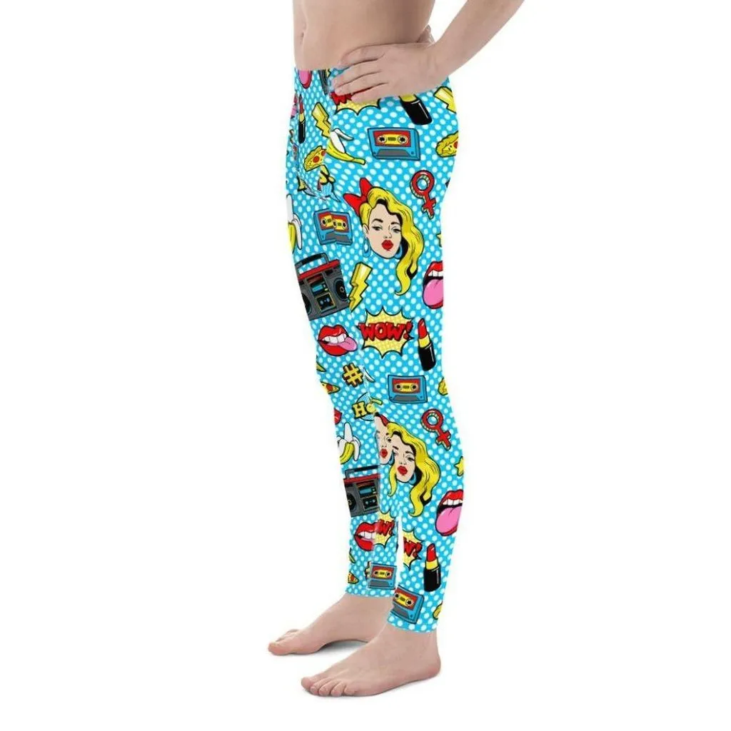 Blue Pop Art Pattern Men's Leggings