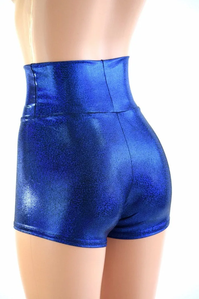 Blue Sparkly Jewel High Waist Shorts