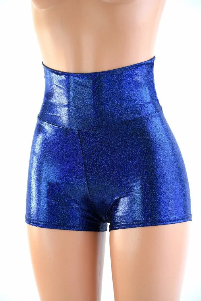 Blue Sparkly Jewel High Waist Shorts