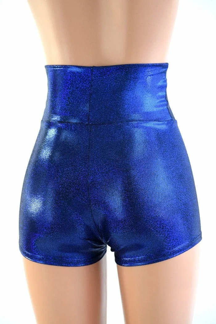 Blue Sparkly Jewel High Waist Shorts