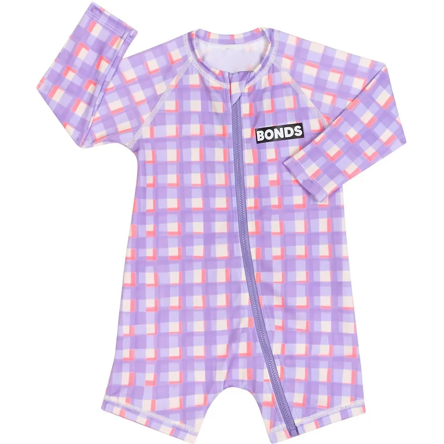 Bonds Baby Swim Long Sleeve One Rashie One Piece - Playing Checkers Purple