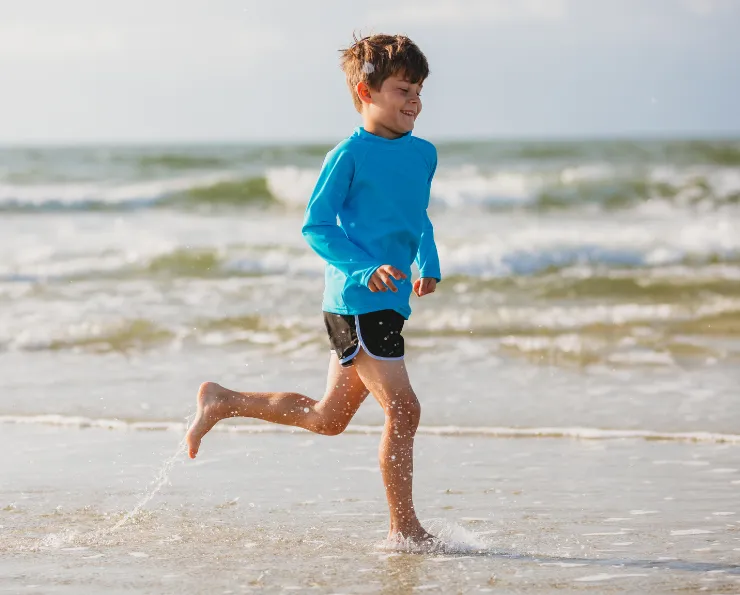 Boys UPF 50  Classic Surf Style Boys Swim Shorts - Mid-Thigh Length | Navy w/ Red