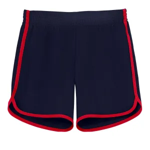 Boys UPF 50  Classic Surf Style Boys Swim Shorts - Mid-Thigh Length | Navy w/ Red