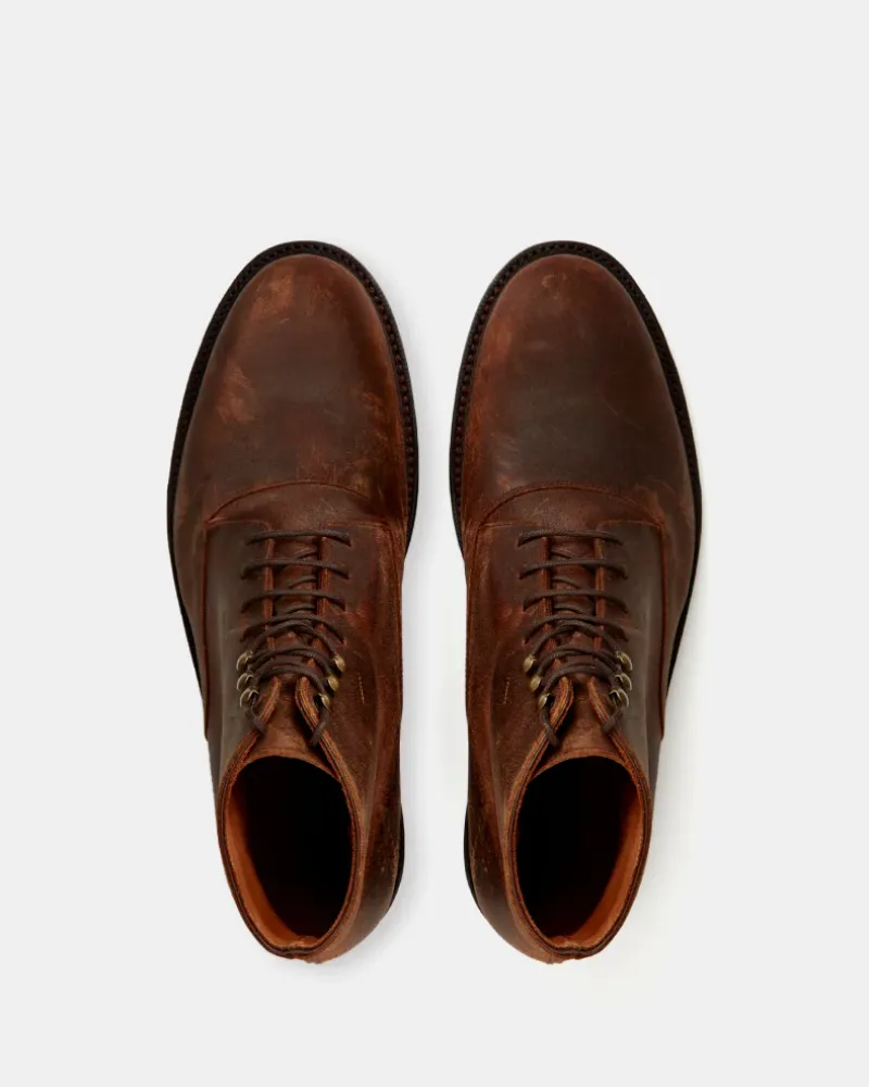 Brown Waxed Suede Plain-Toe Boot