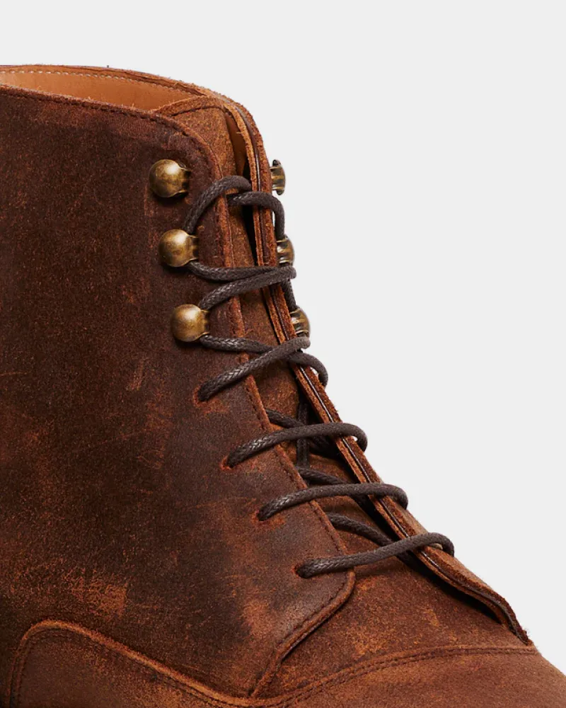 Brown Waxed Suede Plain-Toe Boot