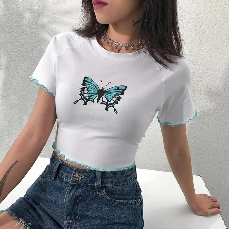 Butterfly Ruffled Crop Top 🦋