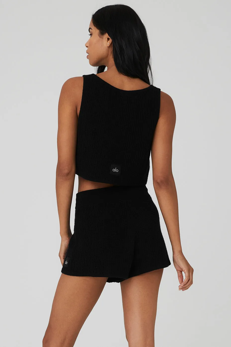 Cashmere Plush Waffle Cropped Tank - Black