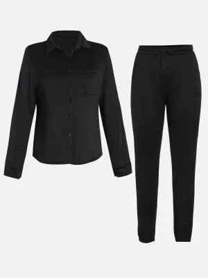 Cozy Black Buttoned Sweatshirt Tracksuit