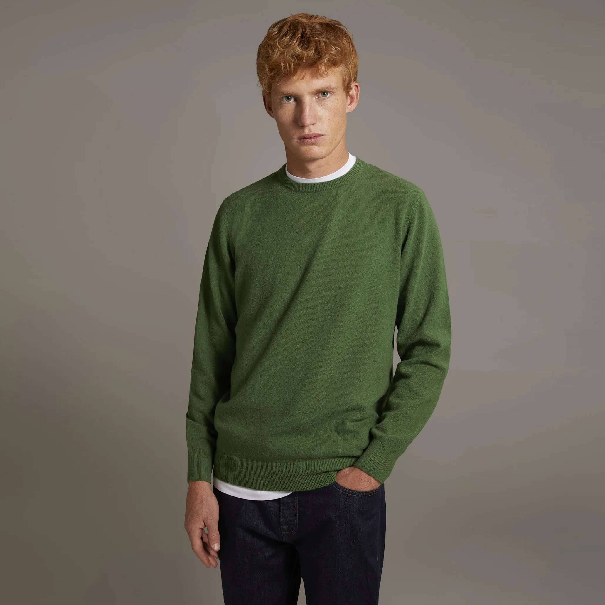 Doppelganger - Men 'Olive' Lambswool Blend Crew Neck Sweater D299