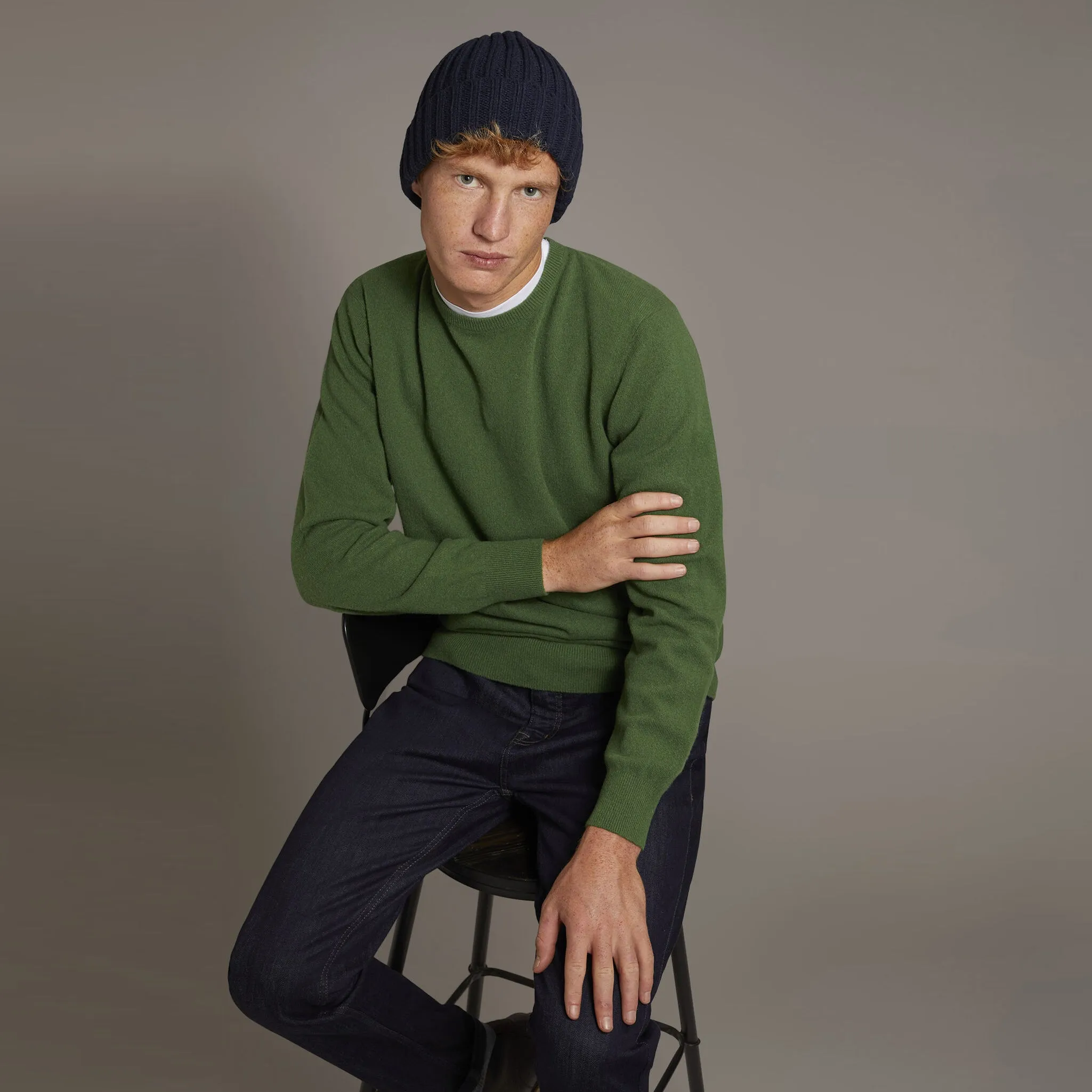 Doppelganger - Men 'Olive' Lambswool Blend Crew Neck Sweater D299