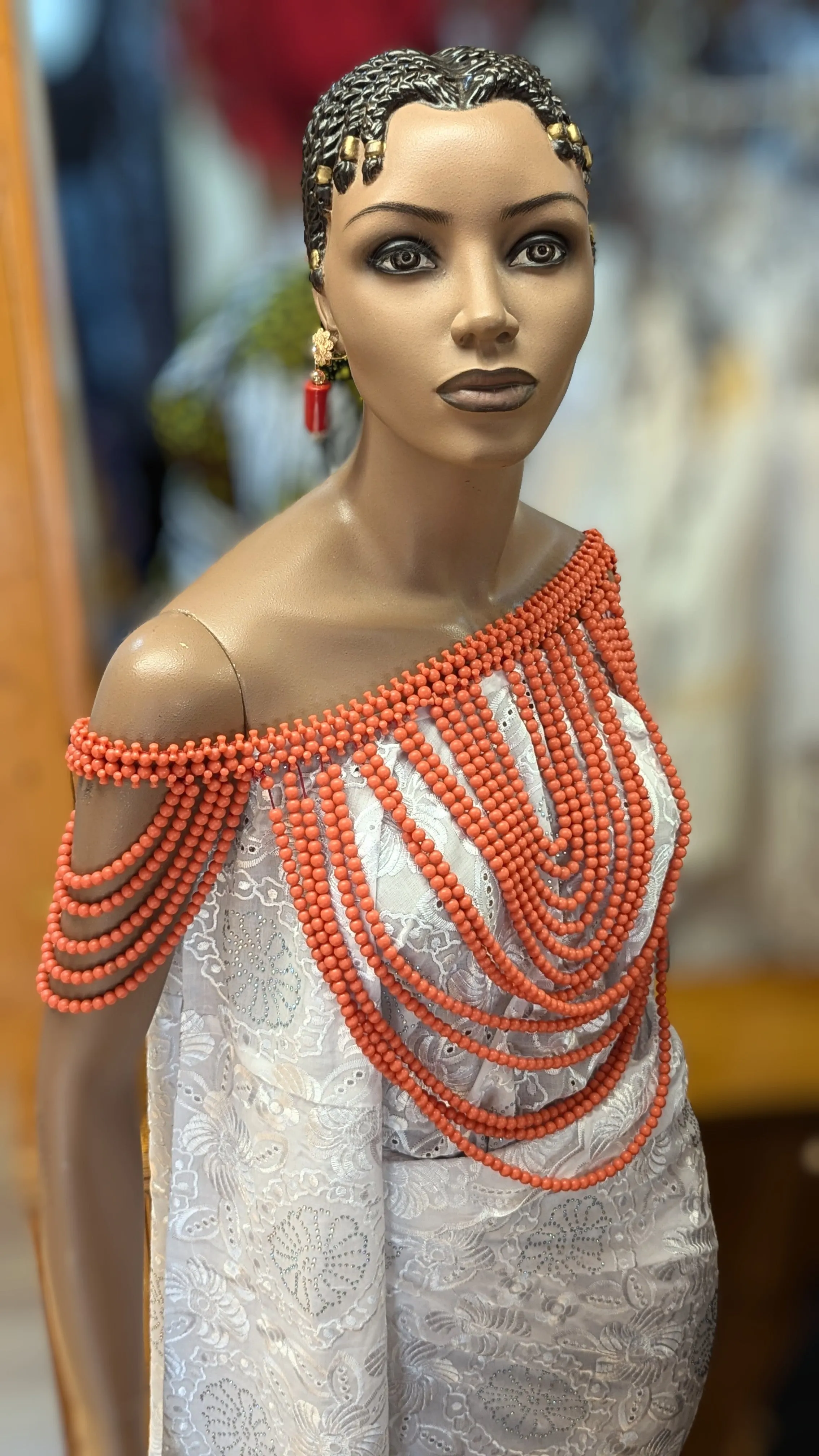 Dupsie's Amarachi African Coral-Red Igbo Edo Cape Shoulder Shrug Crop Top Blouse DPASBCR23